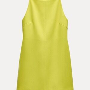 Zara Lime Green Sleeveless Mini Dress‎ A Line High Neck Mod Style Size Small